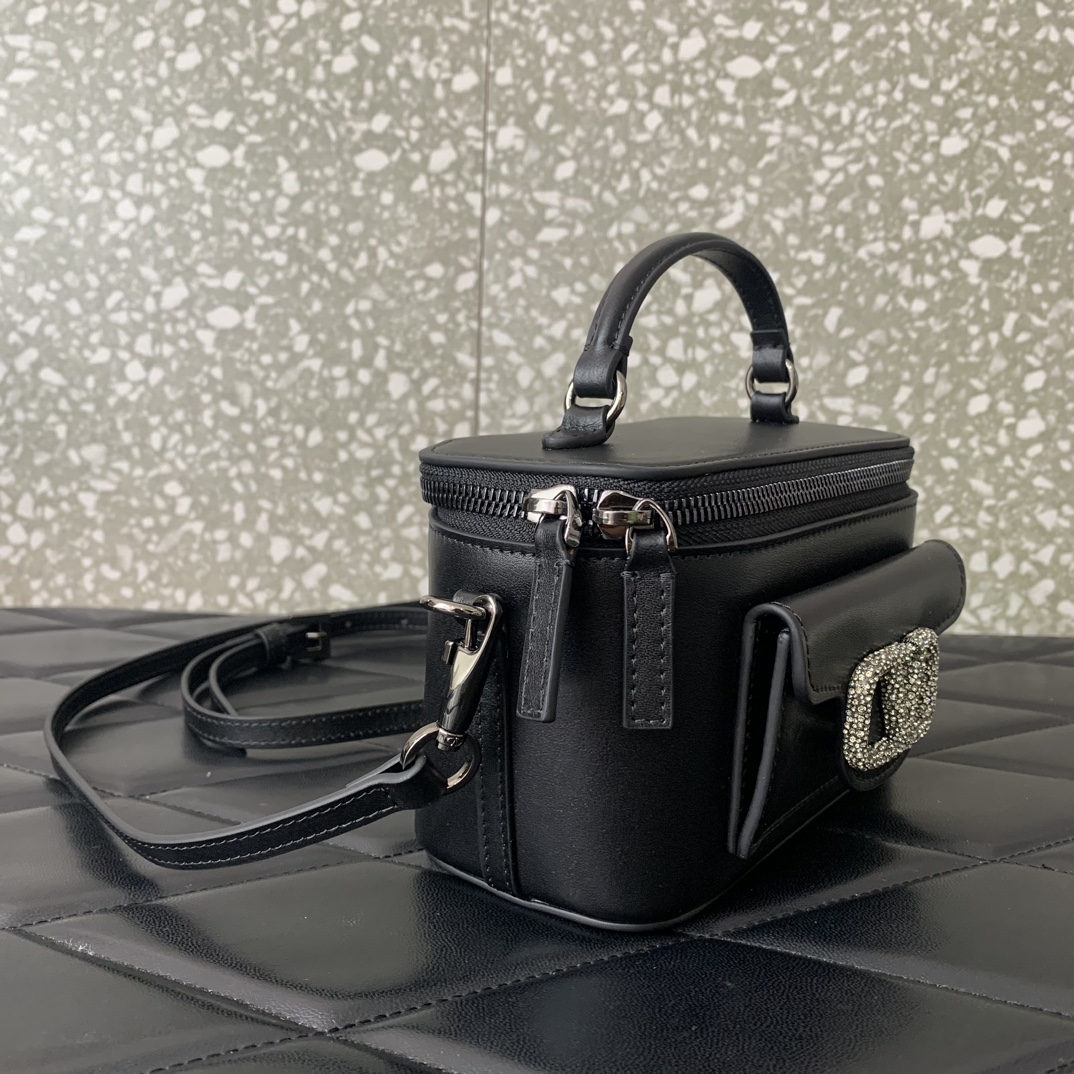 Valentino Garavani Loco Mini Box Bag in Black Calfskin Leather 